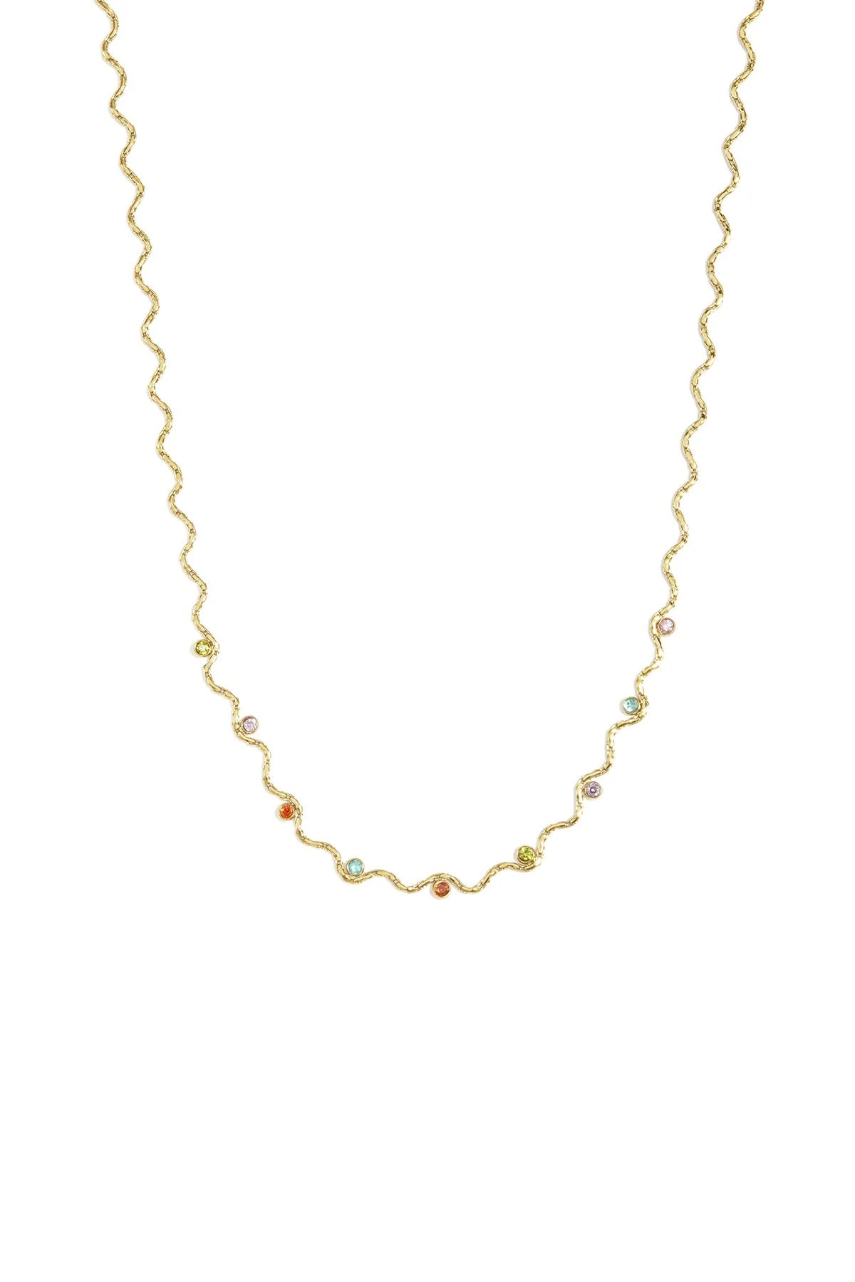 Diamond multicolour wave necklace gold