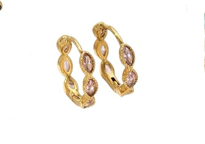 Small stone pink hoops gold