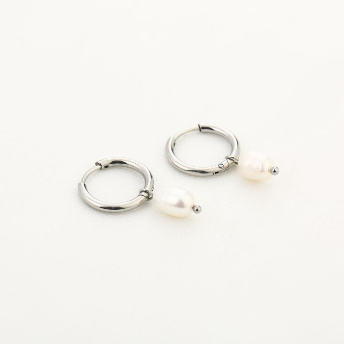 Pearl hoops silver