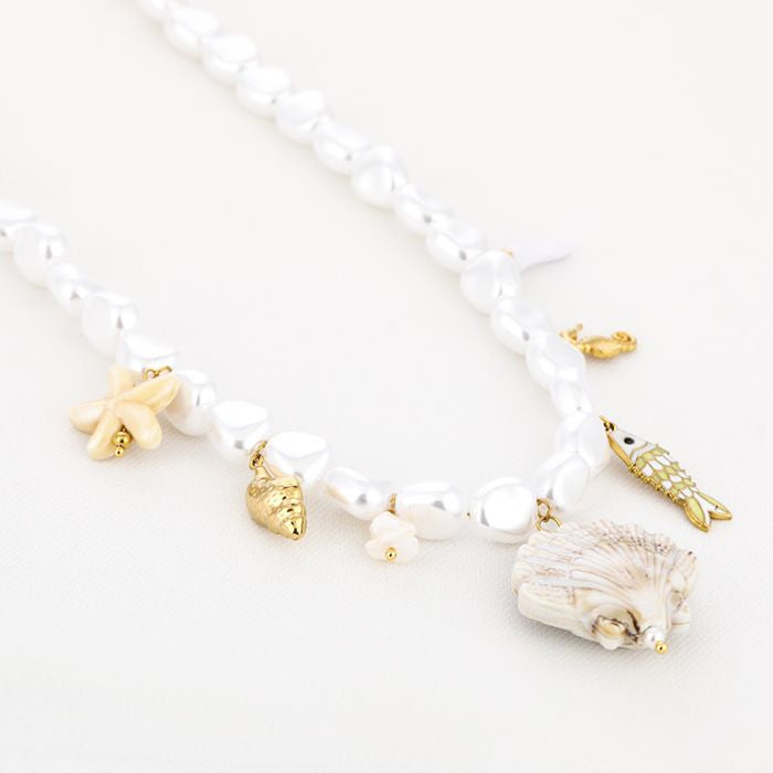 Summer pearl seashell necklace gold