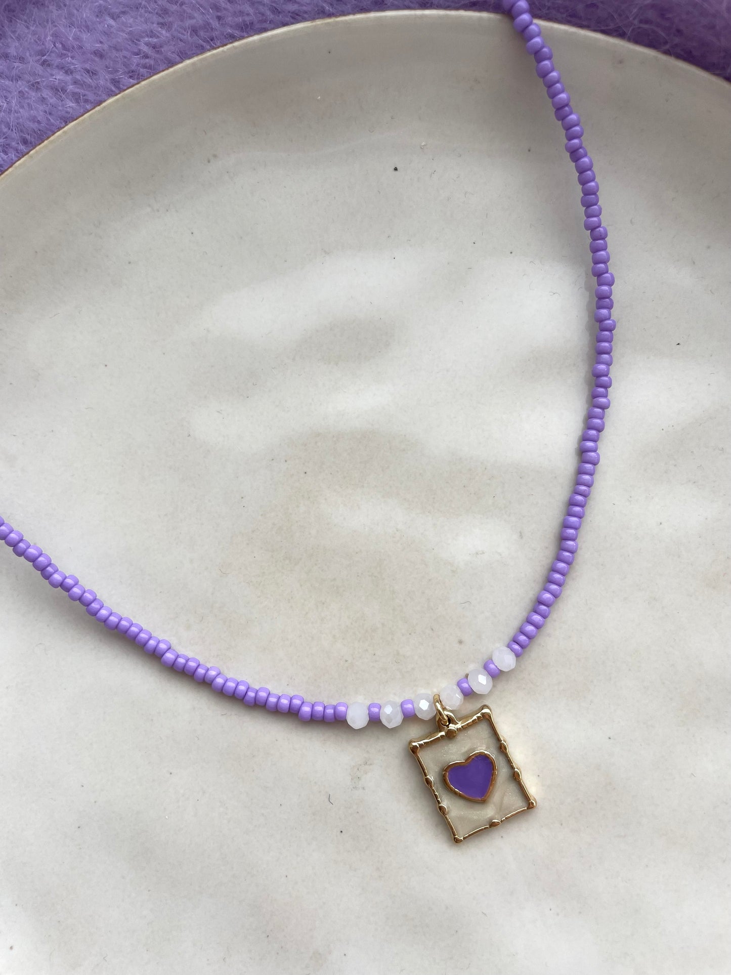 Heart charm necklace purple