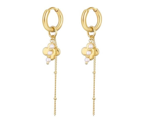 Clover pearl earrings gold