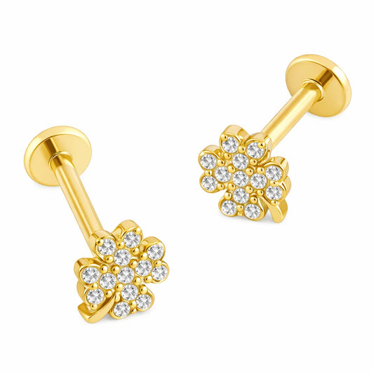 Clover diamond studs gold