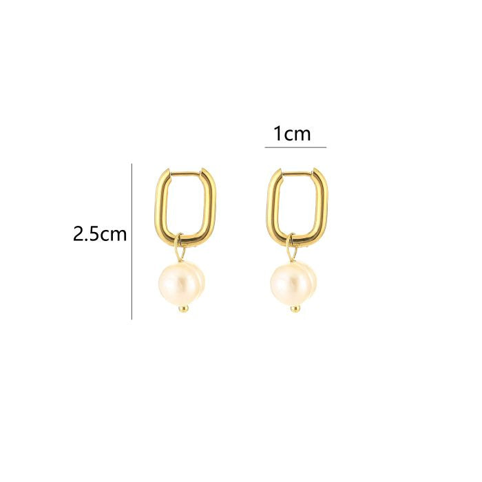 Oval pearl hoops gold