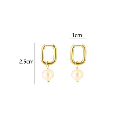 Oval pearl hoops gold