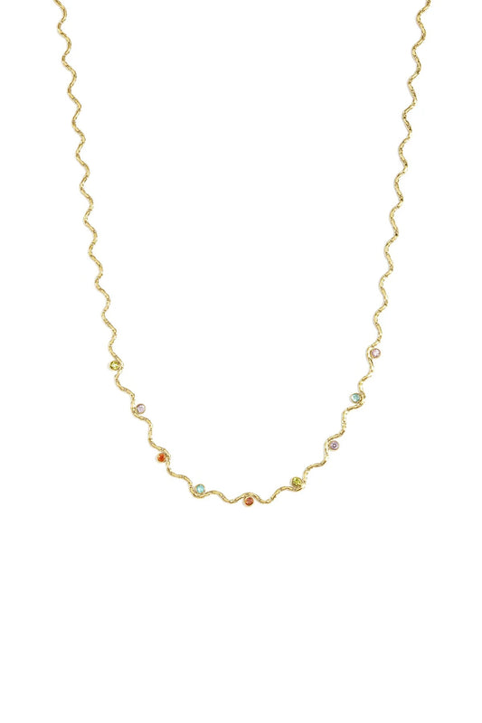 Diamond multicolour wave necklace gold