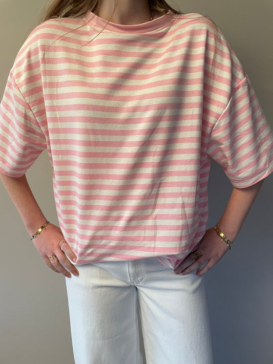 Stripes short sleeve t-shirt pink white