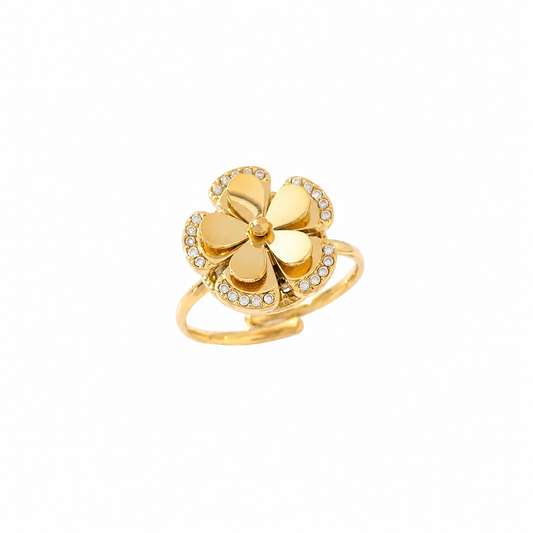 Flower little diamonds ring gold