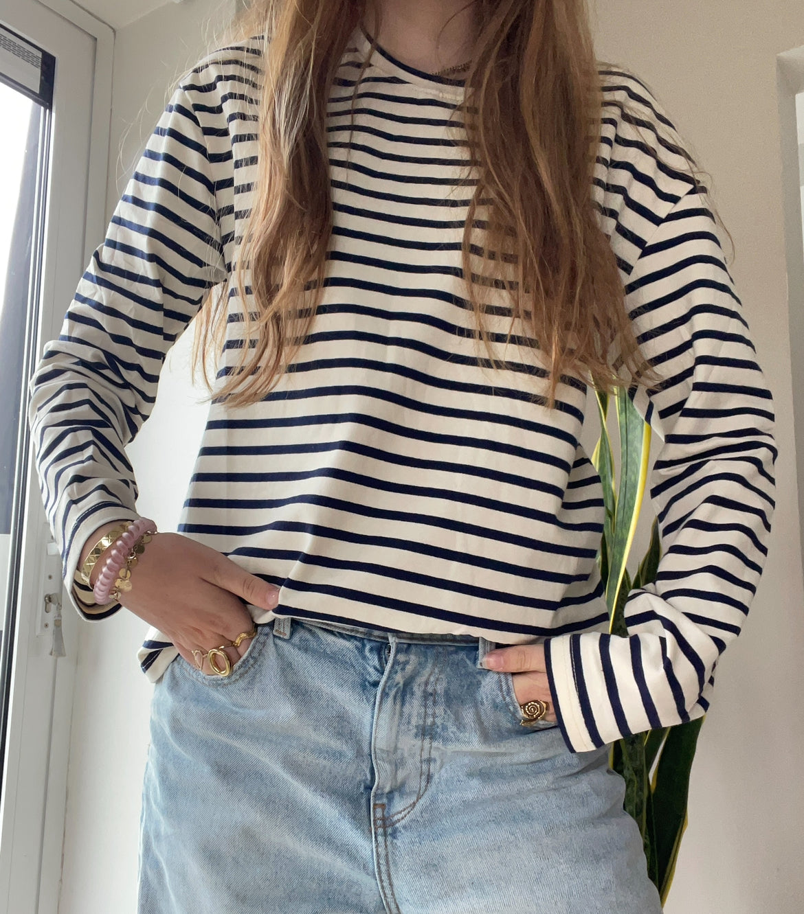 Stripes long sleeve navy wit