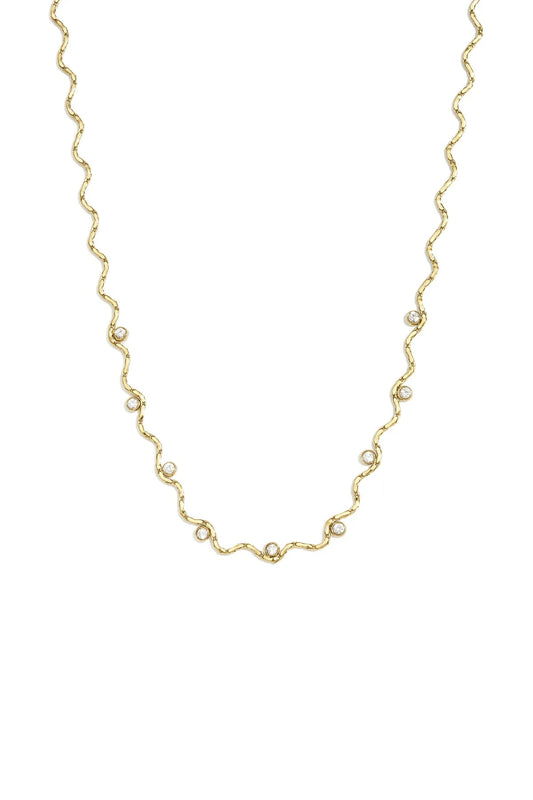 Diamond wave necklace gold