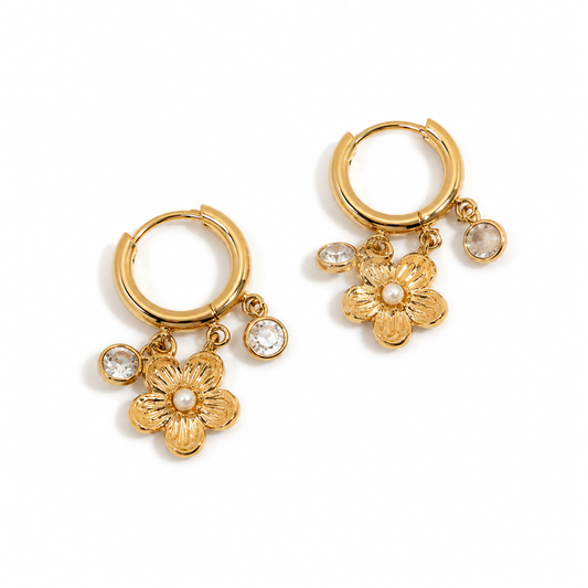 Flower stone earrings gold