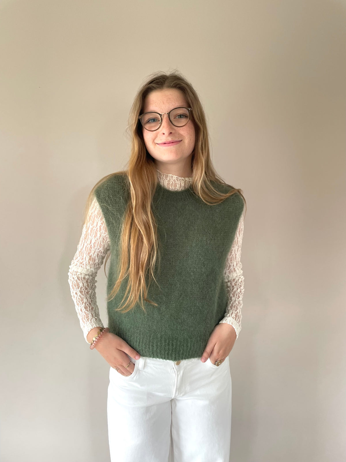 Kanten topje off white