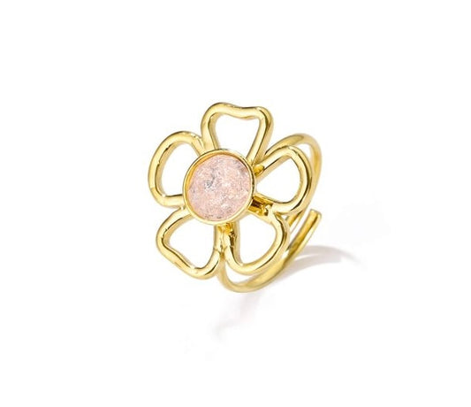 Flower glitter ring pink gold