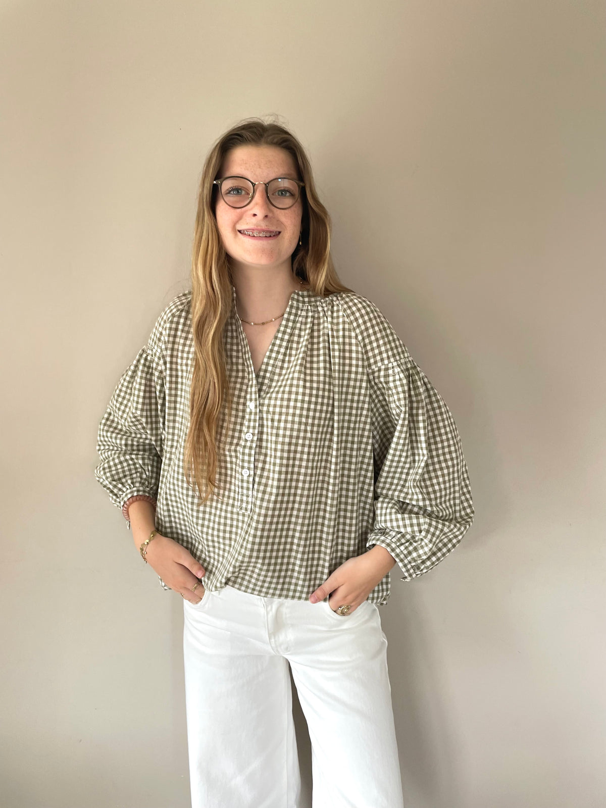 Zita careaux blouse taupe
