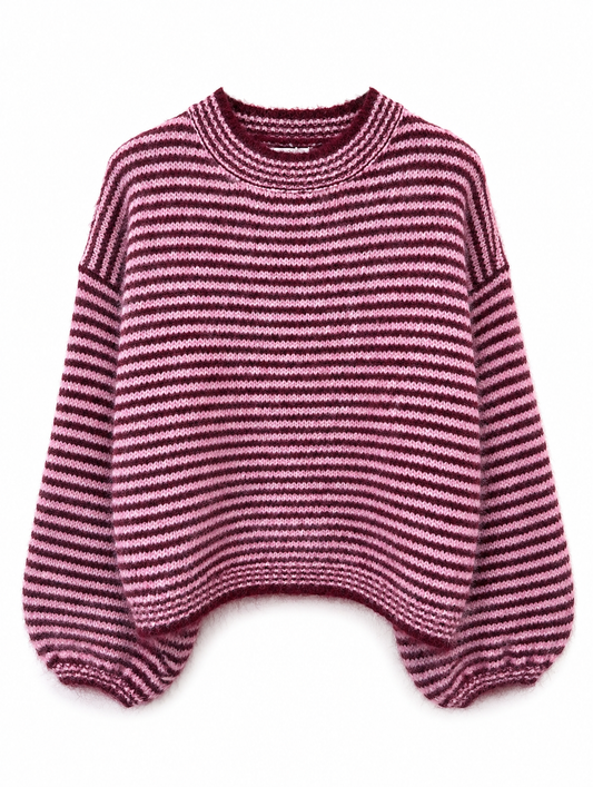 Stripes knit bordeaux roze
