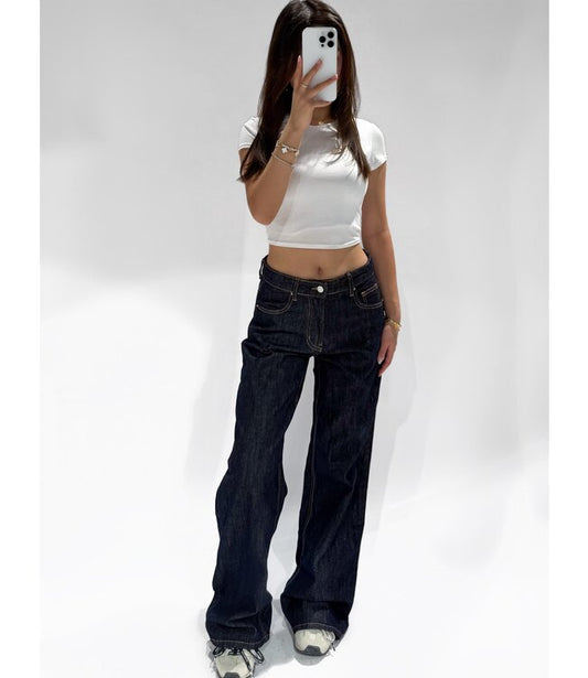 Mid waisted dark jeans - wide leg