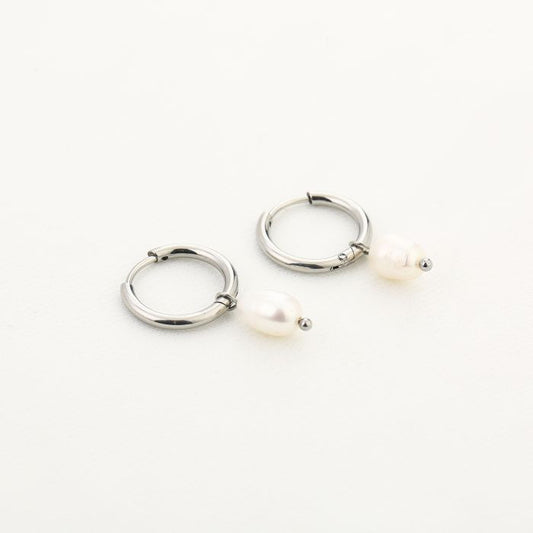 Pearl hoops silver