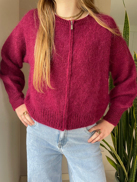 Mohair zipper trui bordeaux