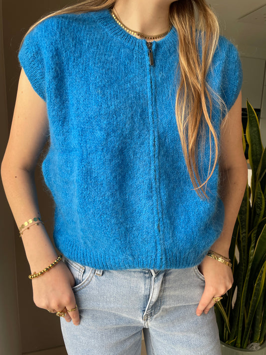 Mohair zipper débardeur blauw