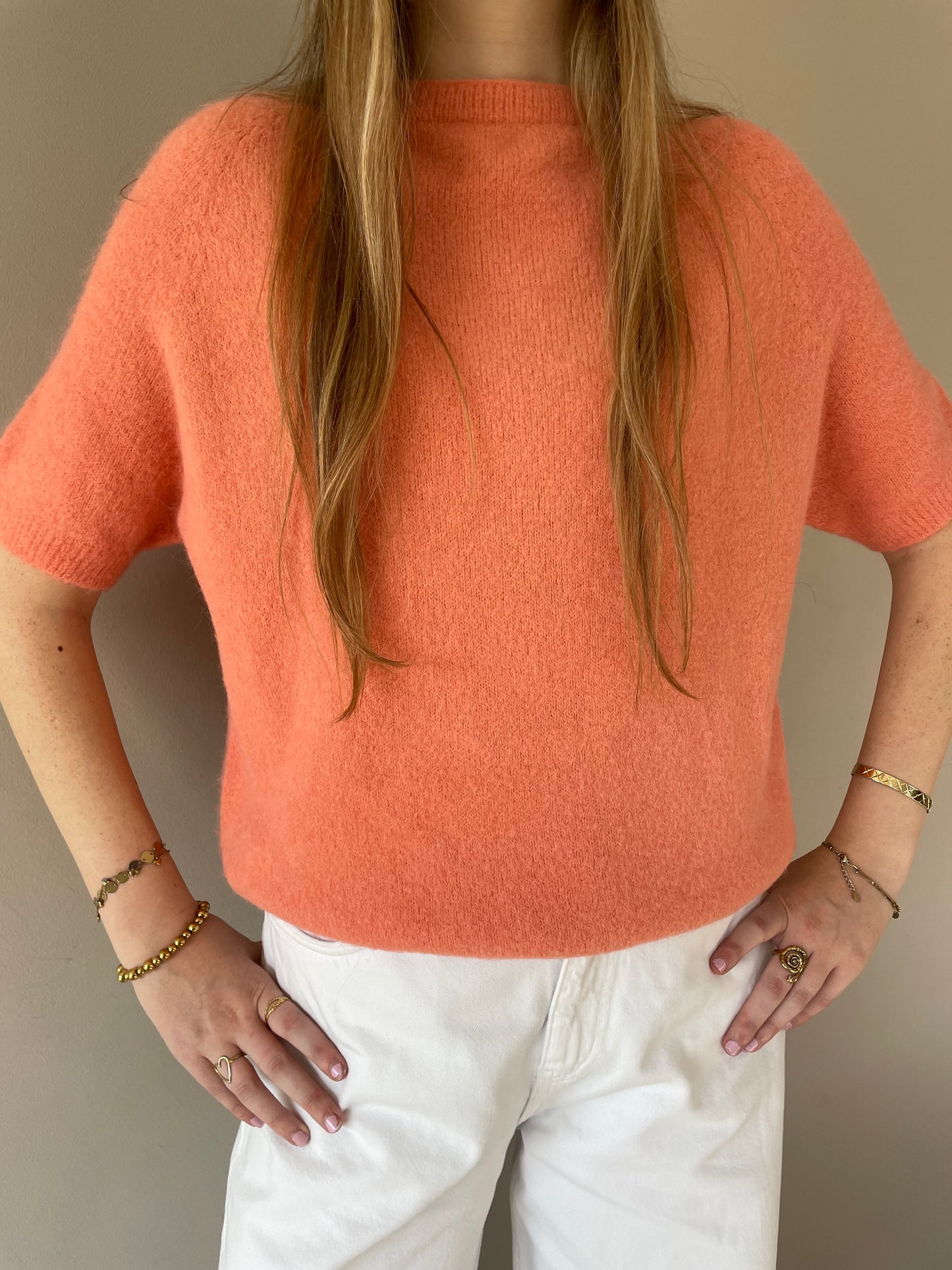 Short sleeve trui zalm