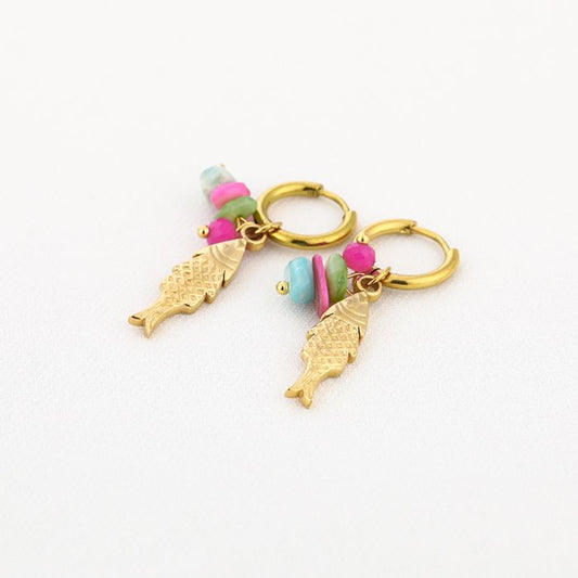 Colorfull fish earrings gold