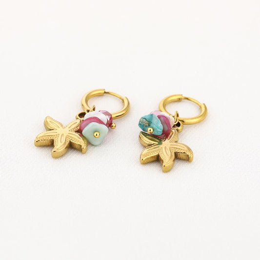 Colorfull seastar earrings gold