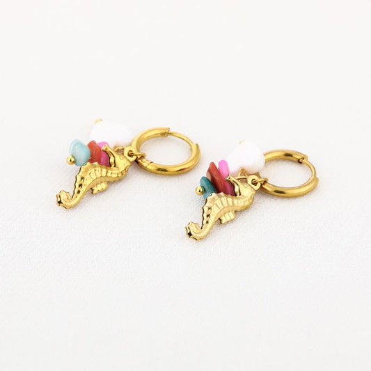 Colorfull seahore earrings gold