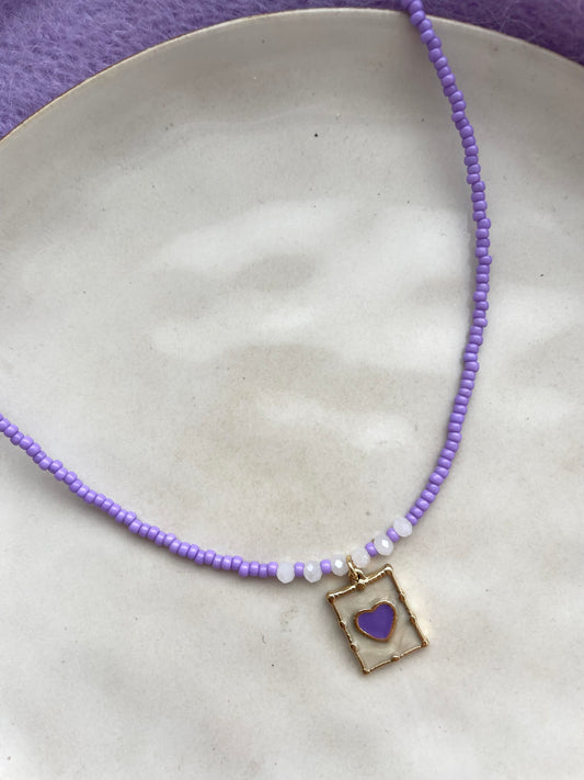Heart charm necklace purple