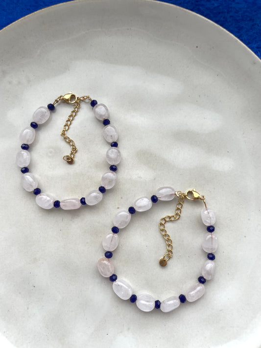 Rozenkwarts stone bracelet dark blue